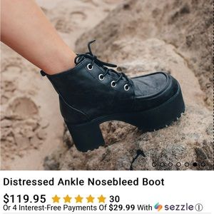 Tuk Nosebleed Ankle Boot Black Distressed Size 6